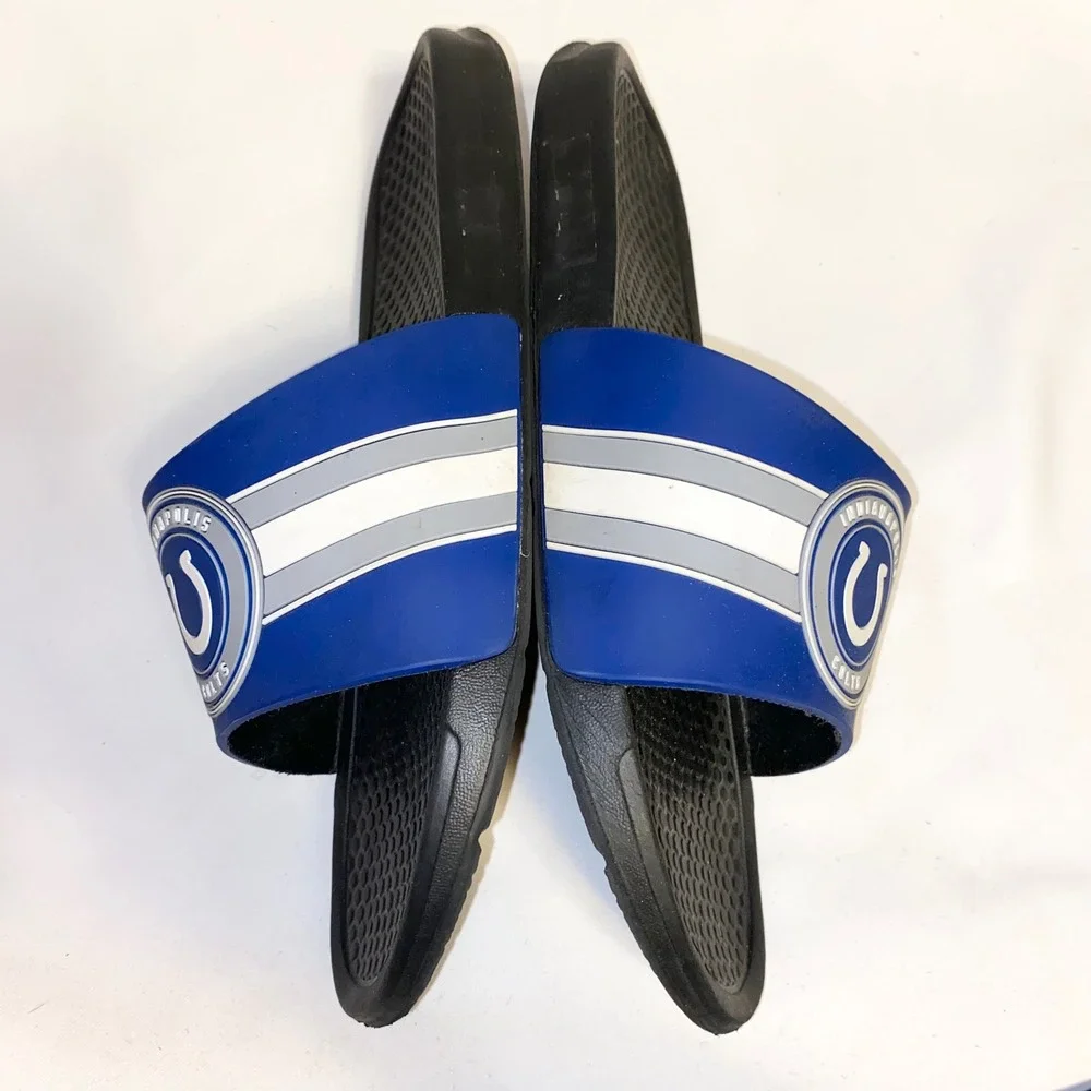 Indianapolis Colts NFL Logo Slide Sandals Flip Flops M 9-10 Blue‎ Black